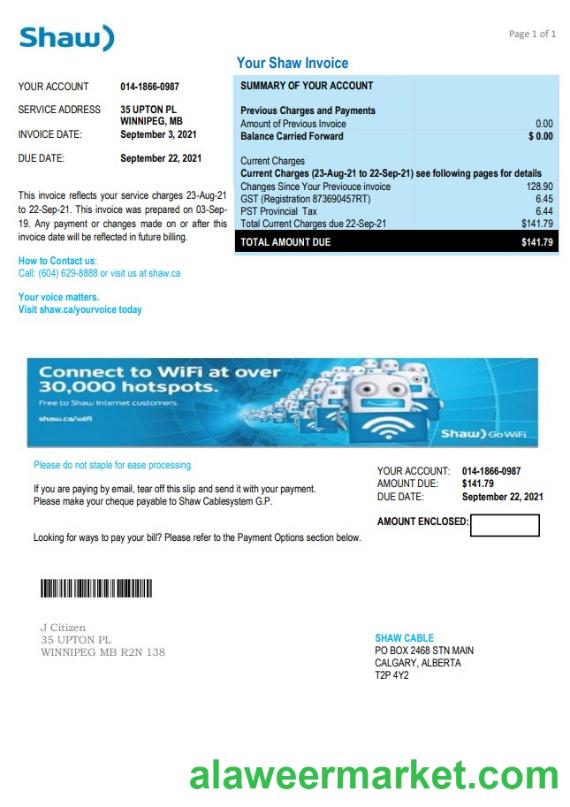 Canada Shaw utility bill